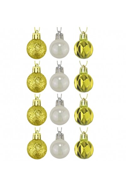 Decoratiuni Dulci Set of 12 gold + pearl white Christmas balls, 3cm plastic o...