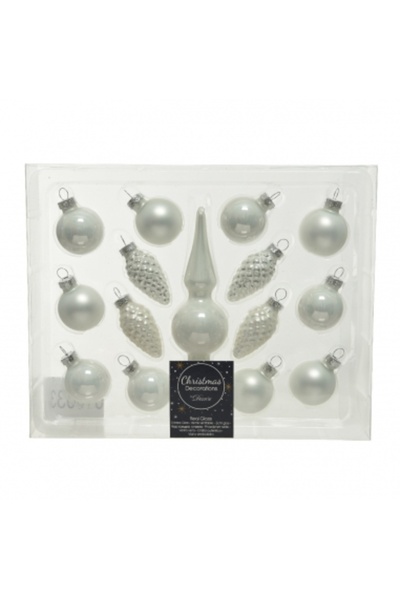 Decoratiuni Dulci Kit 15 globuri de Craciun din sticla pt bradut winter white...