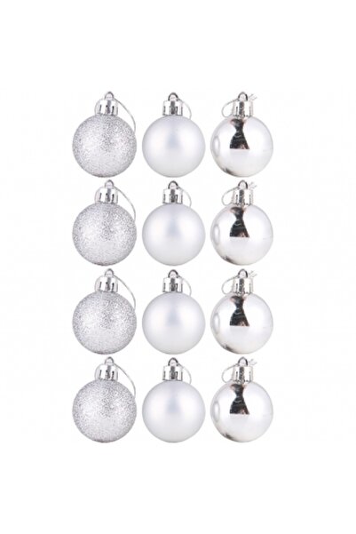 Decoratiuni Dulci Set of 12 silver Christmas baubles, 3 assorted designs, 3cm...