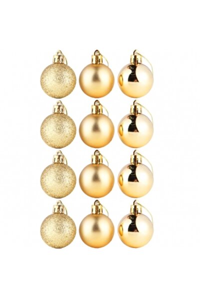 Decoratiuni Dulci Set of 12 gold Christmas balls, 3 assorted models, 3cm plas...