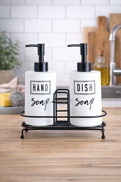 welcomein Hand & Dish Soap İkili Sabunluk Seti – Metal Standlı Sıvı Sabun ve ...