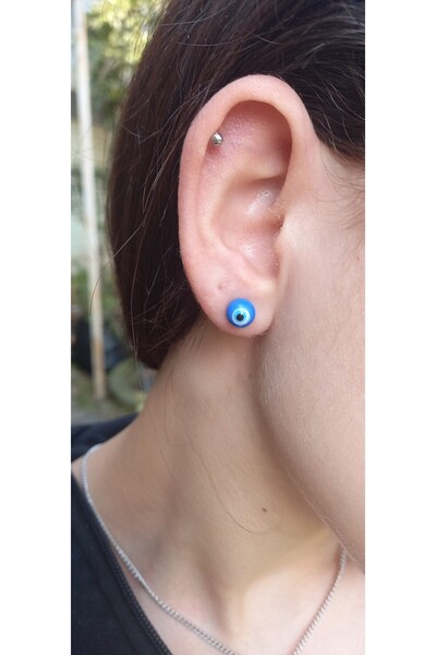 Atolye Ferda Handmade Glass Indigo Blue Evil Eye Bead Figured Earrings