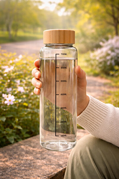 Berdina Home PureGlass Borosilikat Cam Matara Bambu Kapaklı Vakum Kapaklı Su ...