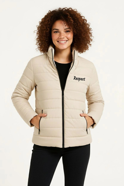 LUMİART Women's Micro Water Repellent Quilted B Printed Lined Zippered Bomber...