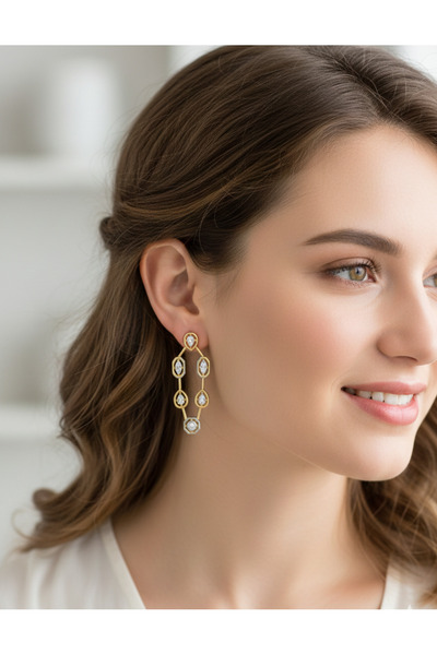 mischa jewelry Gold Zircon Stone Long Dangle Earrings-Elegant Premium Series