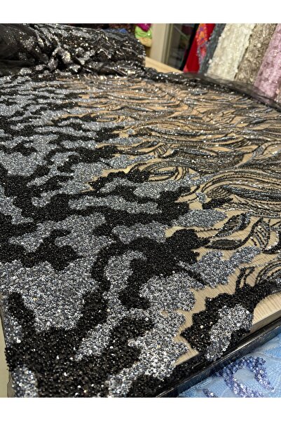 OsmanKumaşDantel Yoğun boncuk ve payet işlemeli makina kasnak işi dantel (1 a...