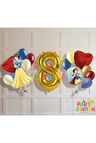 Parti Station مجموعة بالونات عيد ميلاد بعمر 8 سنوات بتصميم سنو وايت