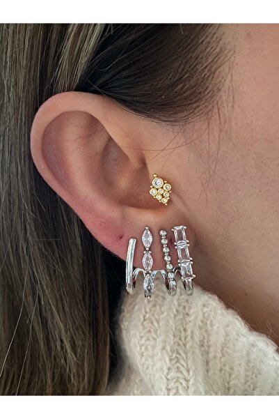 Pinery Jewels VIP SERİ - 4 Sıra Baget Zirkon Taşlı Küpe Çifti PJ