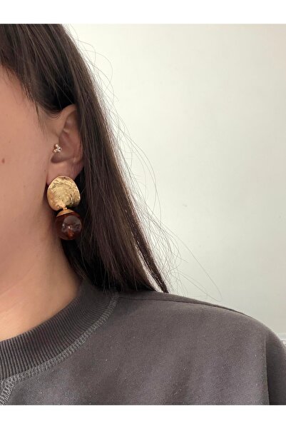 Charmist Çelik gold kahve bordo Topçuk küpe