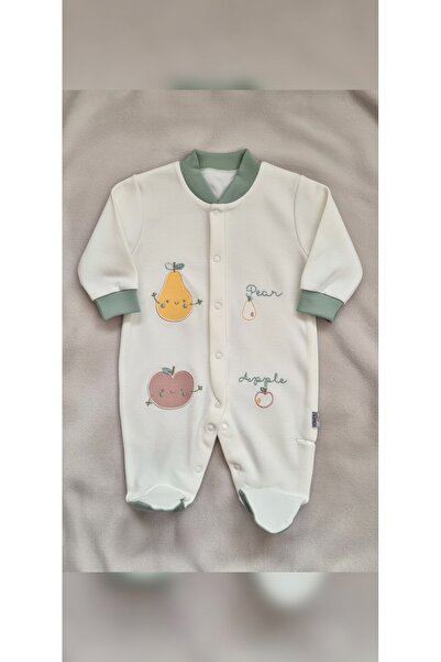 Eymen&Meva Baby Clothing Baby Meyve Detaylı Nakışlı Pamuklu Bebek Patikli Tulum