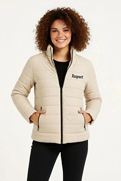 BLACK MODBLACK Vera Kadin Micro Water Repellent Quilted Printed Lined Zippere...