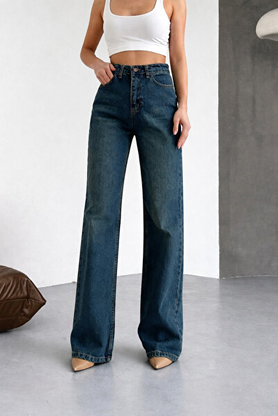 Gussi Women's Green Tinted High Waist Palazzo Jeans