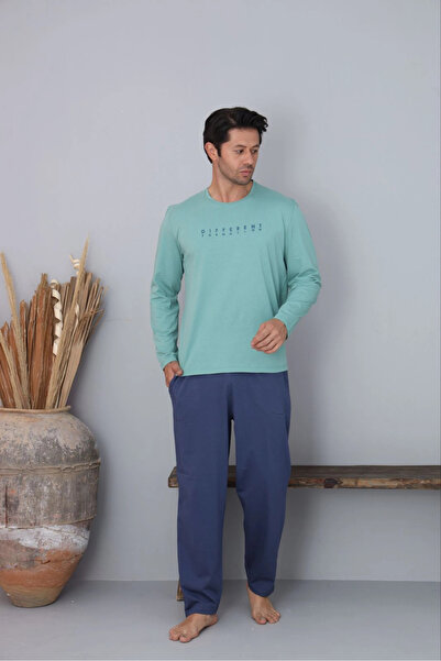 Pijamoni Men's Crew Neck Milan Fabric Green Pajama Set