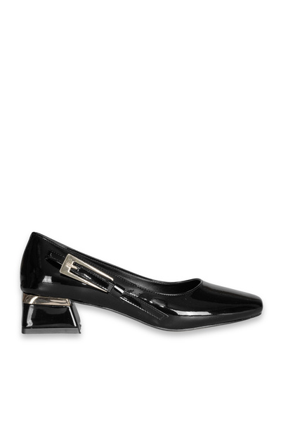 SOLMAZ Solly Cpç024 Black Patent Leather Women's Heeled Shoes with Side Buckle