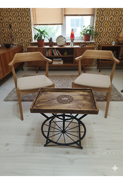 DNC Art&Deco Dekoratif Gemi Dümeni Ferforje Sehpa - El Oyması Masif Ahşap Esk...