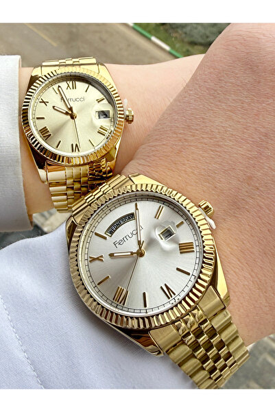 Ferrucci Gold Color Calendar Lover Couple Wristwatch