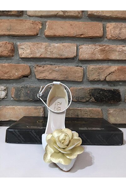 Zlato Women's White Gold Floral Detailed High Heeled Bridal Engagement Weddin...