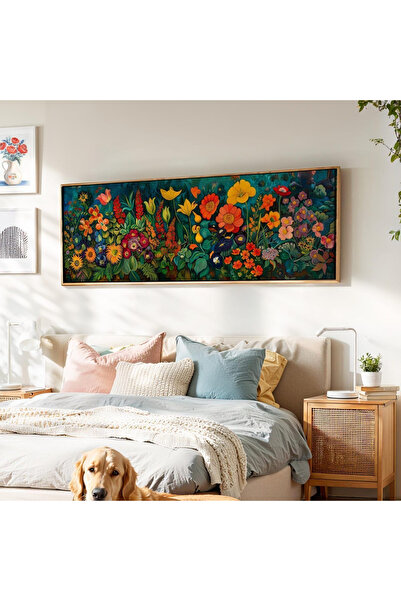 woodhomeworks Tek Parça Gerçek Ahşap Yatay Panorama Çerçeveli Tablo çiçek tar...