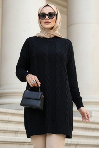 N.S NEVA STYLE Knitted Detailed Black Hijab Sweater 60051S