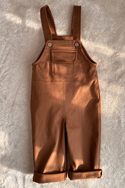 Masnu Çocuk Boy's Cotton Gabardine Light Brown Salopet Trousers