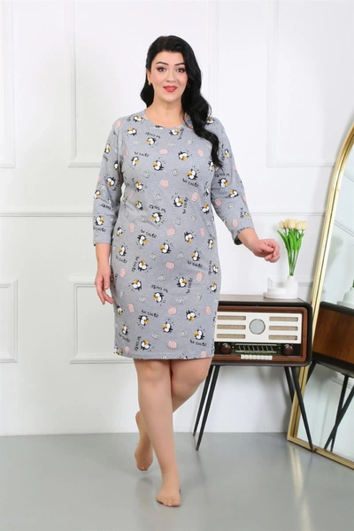 mtm My The Mall Women's Large Size Combed Cotton Nightgown Home Dress Gray