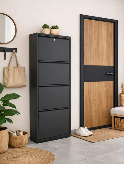 Avenza Furniture AVENZA LİVİNG Kilitli 4 Kapaklı Metal Ayakkabılık