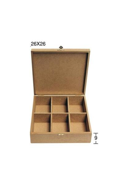 İstanbul Hobi Square Wooden Box with Six Compartments 26X26Cm Ku325