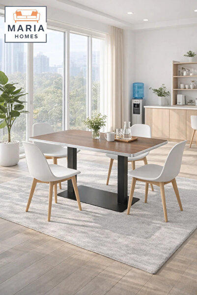 MARIA HOMES Brown Wooden Table 120×70×74 cm – Modern Rectangular Table with B...