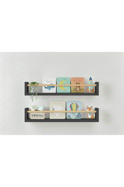 EGN WOODS 30X9 2-Piece Anthracite Mdf Baby Room Organizer Children's Room Mon...