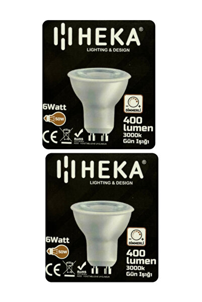 Heka (2 Adet) 6W (50W) 3000K (Sarı Işık) GU10 Duylu Dim Edilebilir Led Spot A...