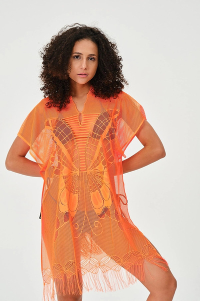 Beruflic Freshness Women's Lace Butterfly Pattern and Plain Tassel Mesh Pareo