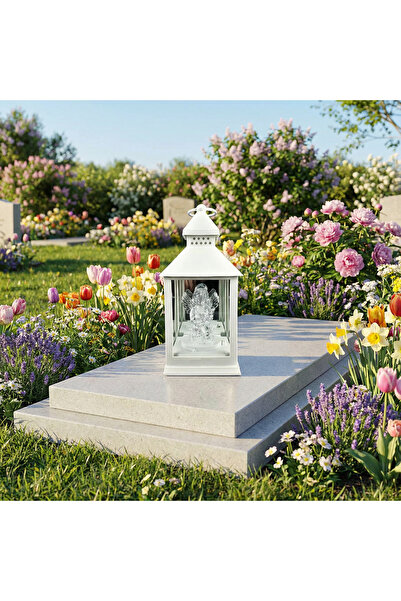 OEM White Lantern with Angel & LED 10x10x24cm