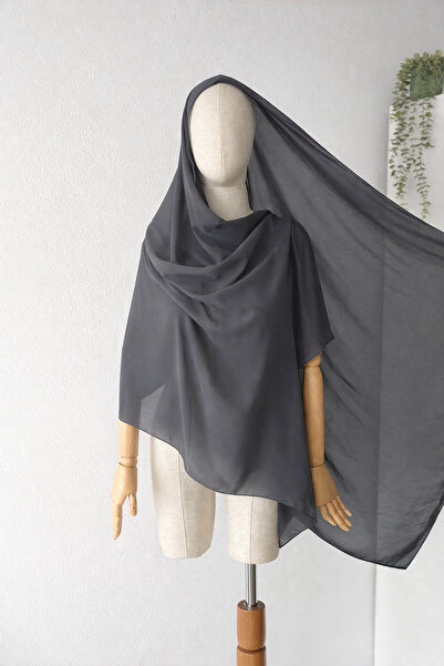 uhtico Medine Tülü Büyük Boy Şal Gri Pamuklu Şifon Shargia, Nefes Alan Hac Um...