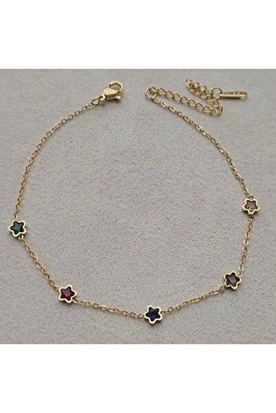 Haziran Aksesuar Renkli Yıldız, Çelik Gold Kadın Halhal