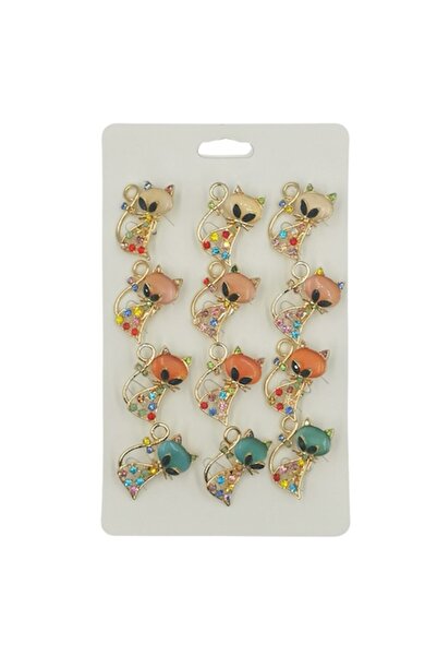 OEM Set of 12 Brooches for Martisor,, Cats, Multicolor