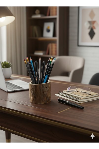 Krb Ahsap Pencil Case, Pen Holder, Log Wood Pen Holder, Wooden Pen Holder