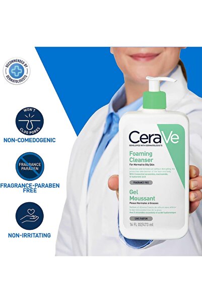 BRF Pazardunyasi Cerave Foaming Cleanser with Ceramide for Normal and Oily Skin Face Body 473