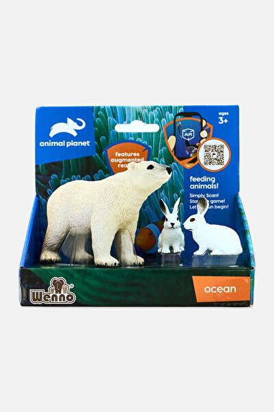 Animal Planet 3 قطع من الدب القطبي والأرنب في علبة قابلة للفتح واللمس