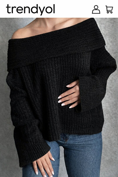 DİĞER1111 Omuz Dekolteli Siyah Triko Kazak