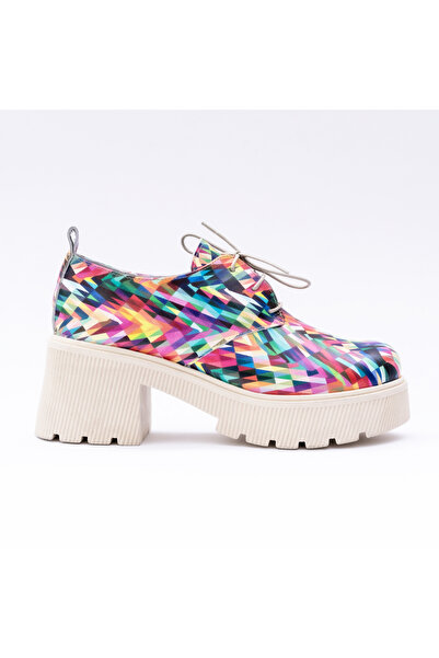 VAGAM Multicolored Genuine Leather Shoes with Laces and High Soles