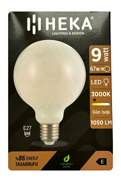 Heka (1 Adet) 9W (67W) 3000K (Sarı Işık) E27 Duylu (Kalın Duy) Led Glop G95 A...