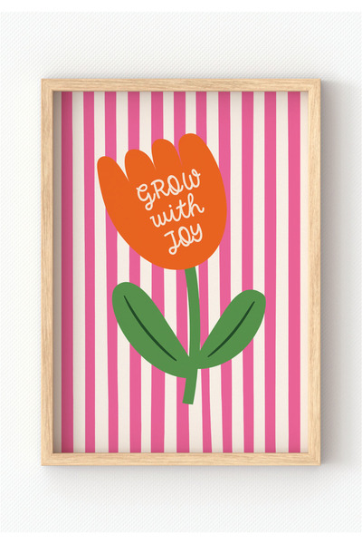 MIOVI WORKS Striped Tulip | Çerçeveli Modern Minimal Salon Çiçek Poster Tablo