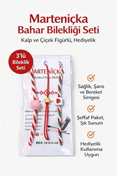 Rex Aksesuar Hediyelik Marteniçka Bahar Bilekliği 3’lü Set – Şans Getiren Kır...
