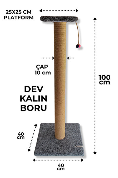 Stepli Kalın Borulu 100 cm Gri Kedi Tırmala Tahtası