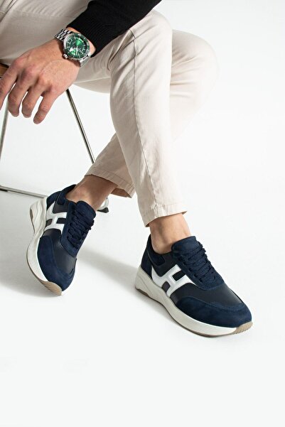 ShoeMaker Men's Navy Blue Suede-Leather Comfortable Sole Casual Sneaker Shoes