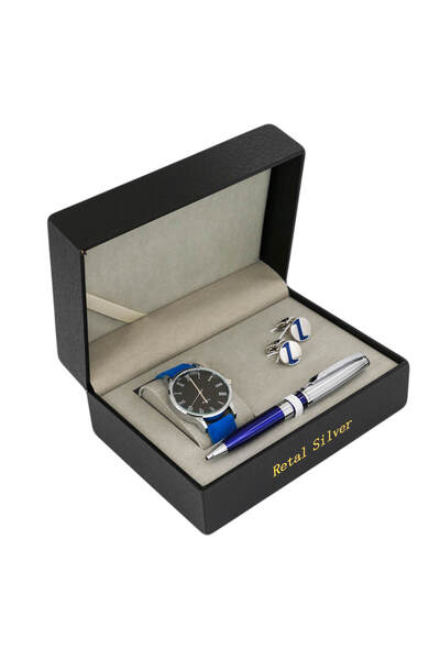 Corato Rital Silver Men's Set, Blue Enamel, Black
