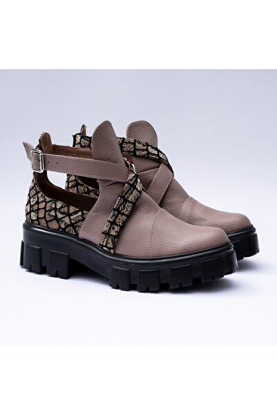 VAGAM Pantofi din Piele Naturala Nude Pudra cu Catarama Decupati