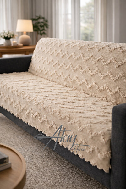 Worth While WorthWhile Fringed Zigzag Textured Chenille 3-Seat Sofa Cover 170...