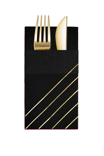 Story مناديل ورقية سوداء اللون مقاس 40×40 سم بنمط خطوط ذهبية مع 16 جيبًا
