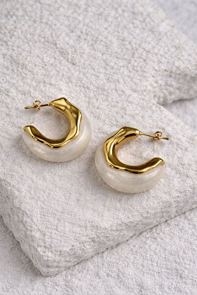 Owentis Çelik Gold Vintage Sedefli Model Eaux Küpe -kararma yapmaz-